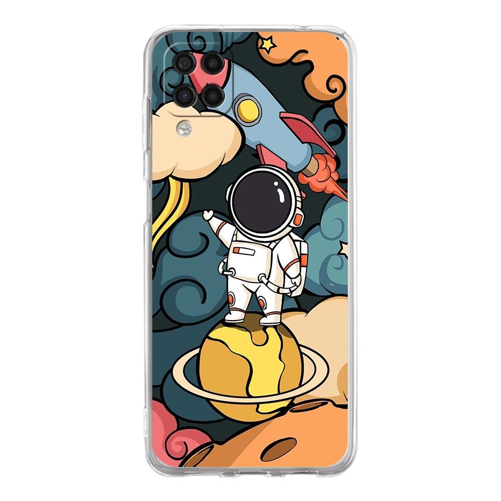 Прозрачный чехол для телефона Samsung Galaxy A13 A51 A71 A21S A12 A11 A31 A52 A41 A23 A53 A73 A32 5G A03S, чехол с милым мультяшным космонавтом