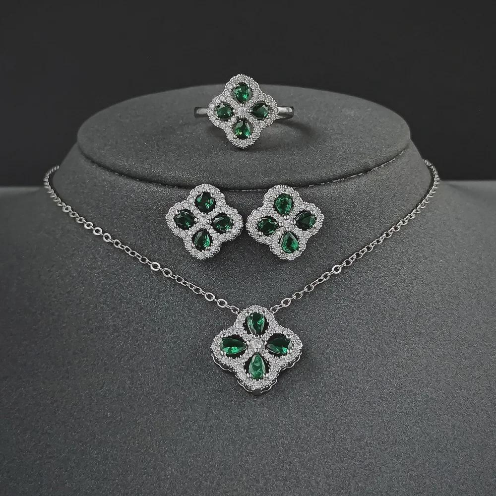 Изумрудный комплект Lucky Clover: Изысканный, универсальный дизайн для женщин (J6885)