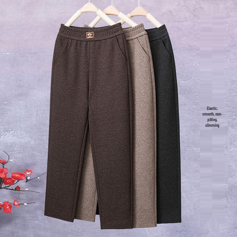 Fleece-Lined Winter Pants for Elderly Women - Elastic Waist, High-Waisted, Loose, Stretchy, Casual, Thick, Slimming Fit