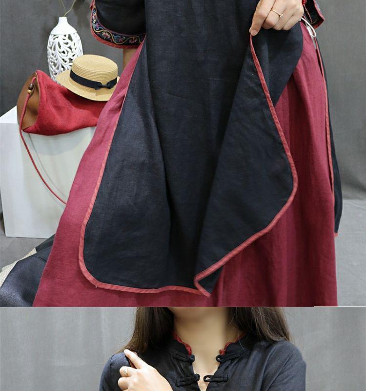 Вышитое хлопково-льняное ципао: Этническое летнее платье средней длины