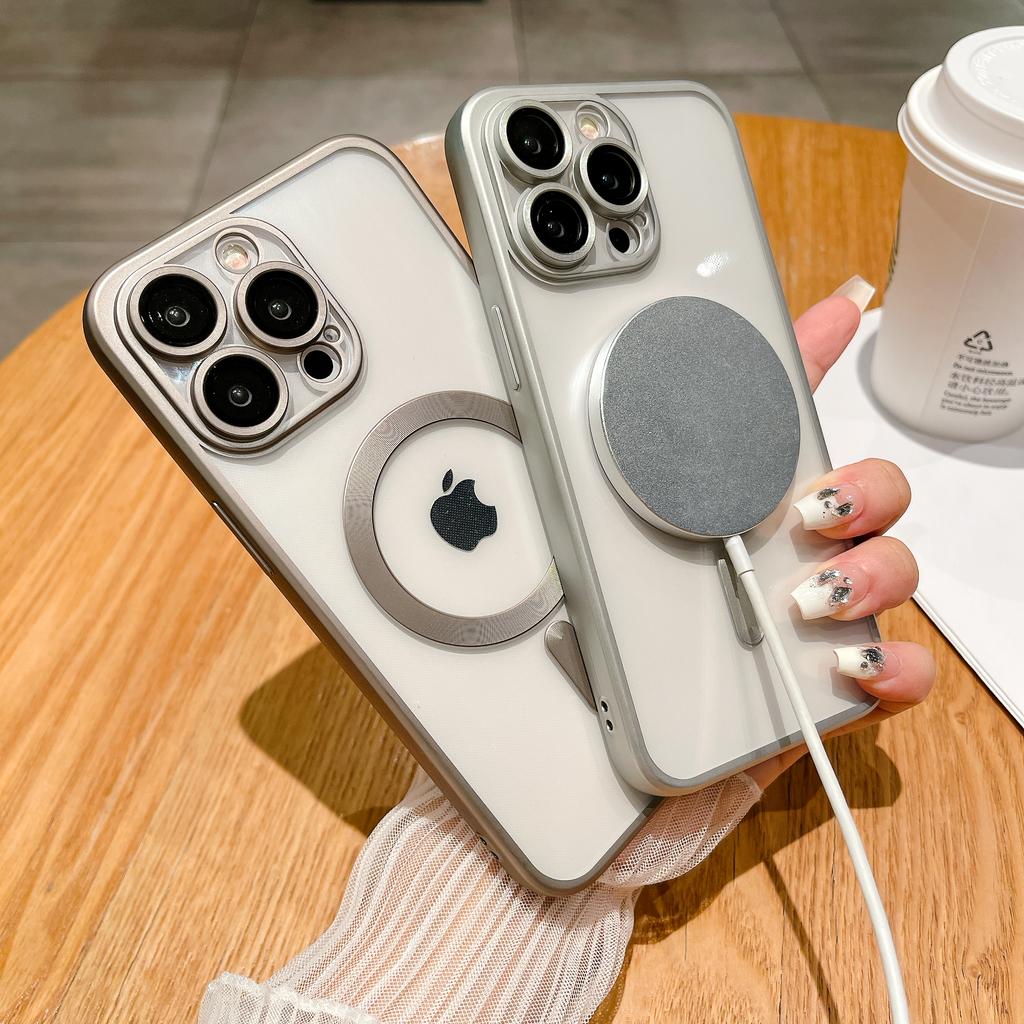 Чехол Magsafe с матовым покрытием для беспроводной зарядки на iPhone 16 11 12 13 15 14 Pro Max Plus, мягкая прозрачная защита линз