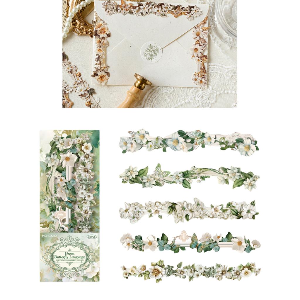 10 шт. Декоративная наклейка с цветочным бордюром, самоклеящаяся наклейка для скрапбукинга, ежедневника, чехла для телефона, фотоальбома
