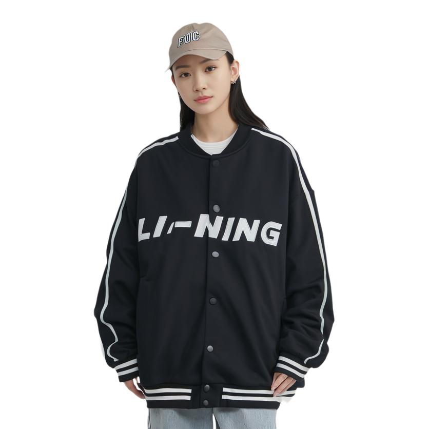 Подкладка Спортивная модная серия Цветные блоки с надписью Бейсбольный воротник с длинным рукавом Куртка унисекс Куртка черная AWDU939-2