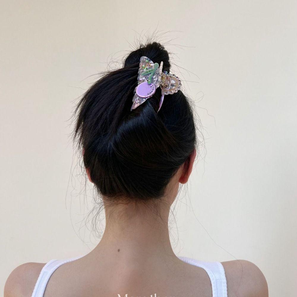 Acetate Flower Hair Claw Cherry Shark Clip Cute Rhinestone Hair Clip Daily