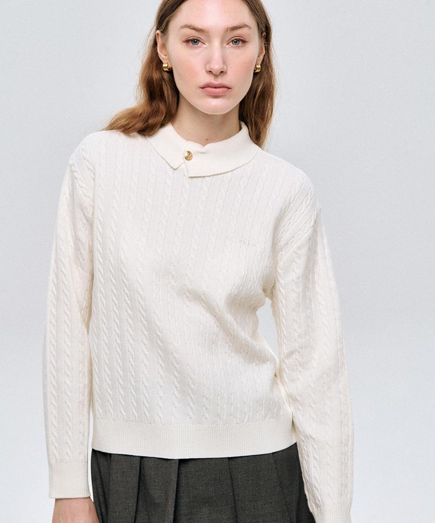 LESONNET Duke Cable Knit Pullover Cream