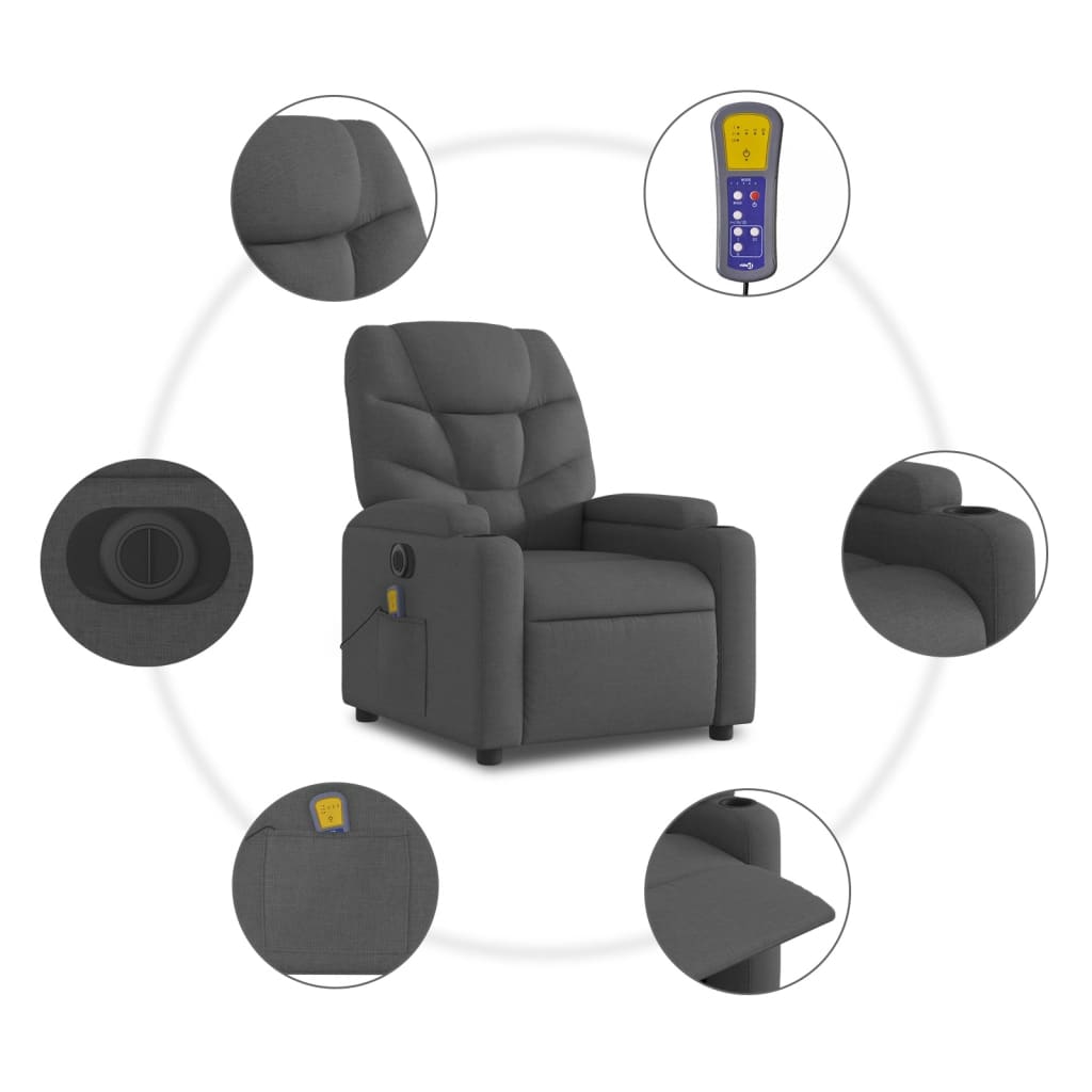 Vidaxl Podnoszony Fotel Masujący, Elektryczny, Rozkładany, Ciemnoszary