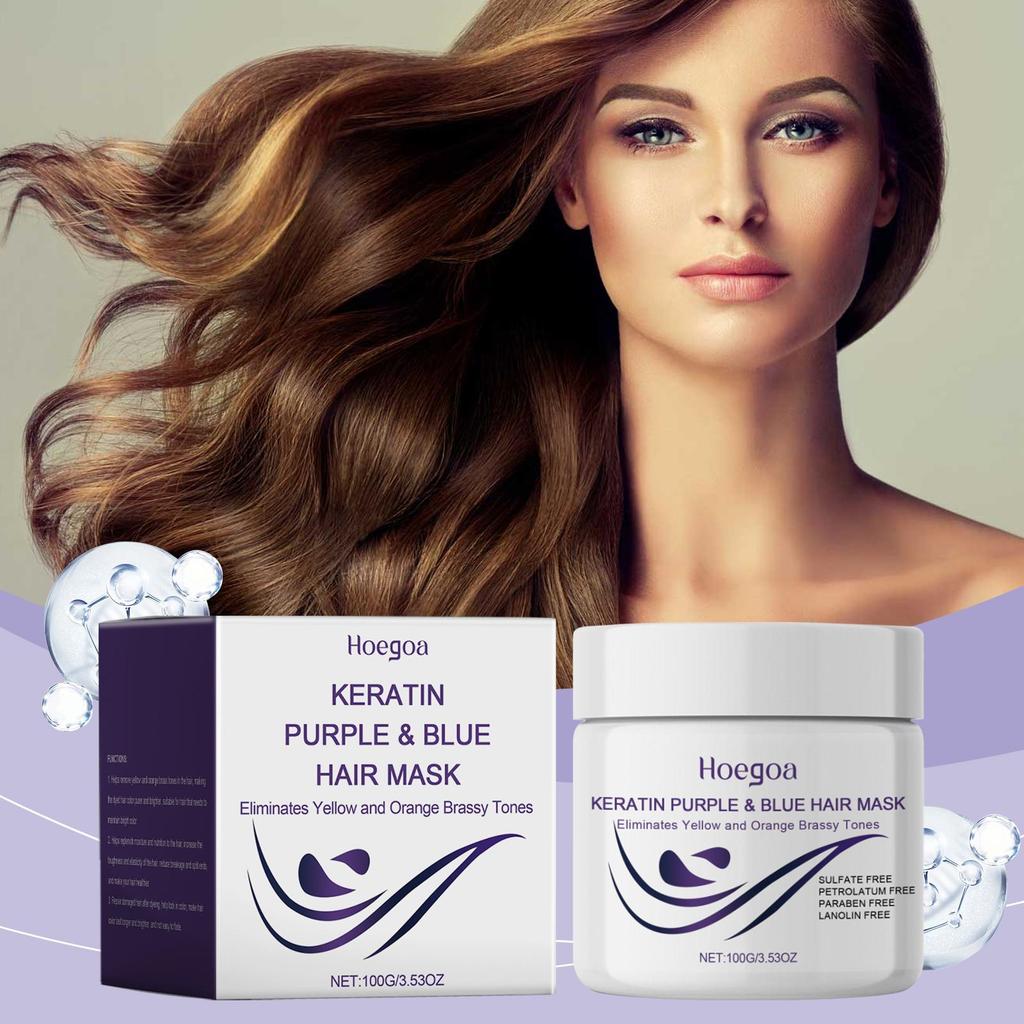 Purple Toning Hair Mask Neutralize Yellow Keratin Deep Conditioner for Blonde Silver Highlighted Hair Color Correcting Treatment