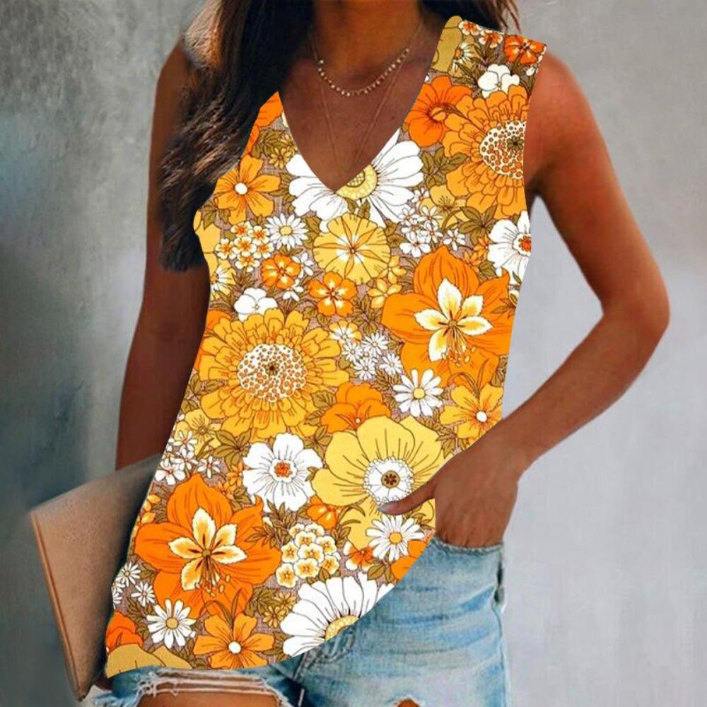Летняя мода Цветочный 3D принт Майки женские Уличная одежда Harajuku свободный V-образный вырез жилет без рукавов с открытыми плечами Женская майка