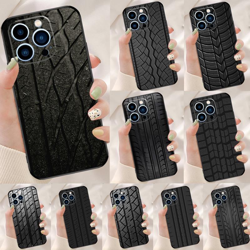 Черный чехол с текстурой протектора шины для iPhone 15 16 Pro Max 11 12 13 Mini 14 15 Pro Max 15 Plus XR 16e Задняя крышка телефона