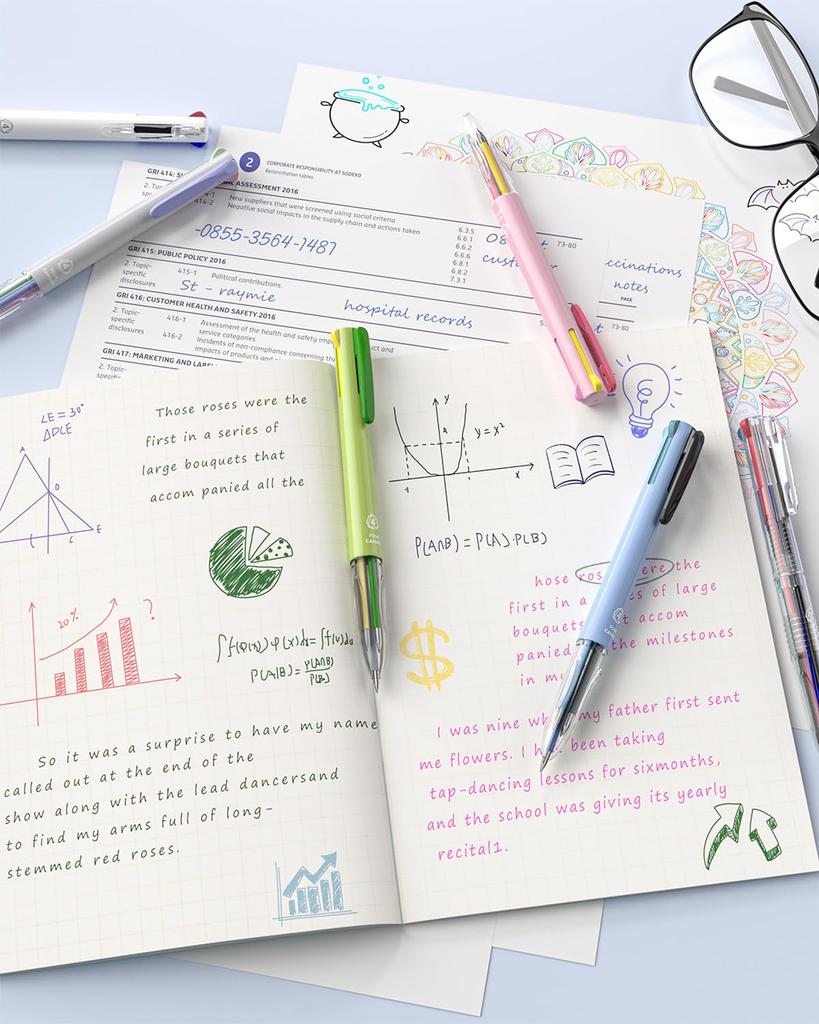 Four Candies Ballpoint Set of 18 Color Easy To Convenient 4-Color Pens, 6, Ink, 0.5mm, Cute, Write, Multi-Function Pen, Smooth,