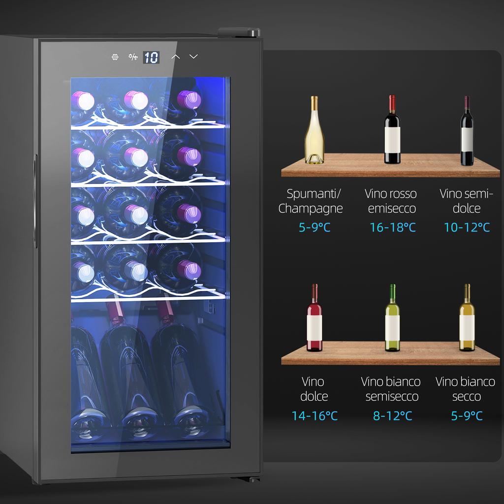 Wine Fridge Cellar for 15 Bottles, 44L Capacity, with Temperature Control and Adjustable Shelves, Black