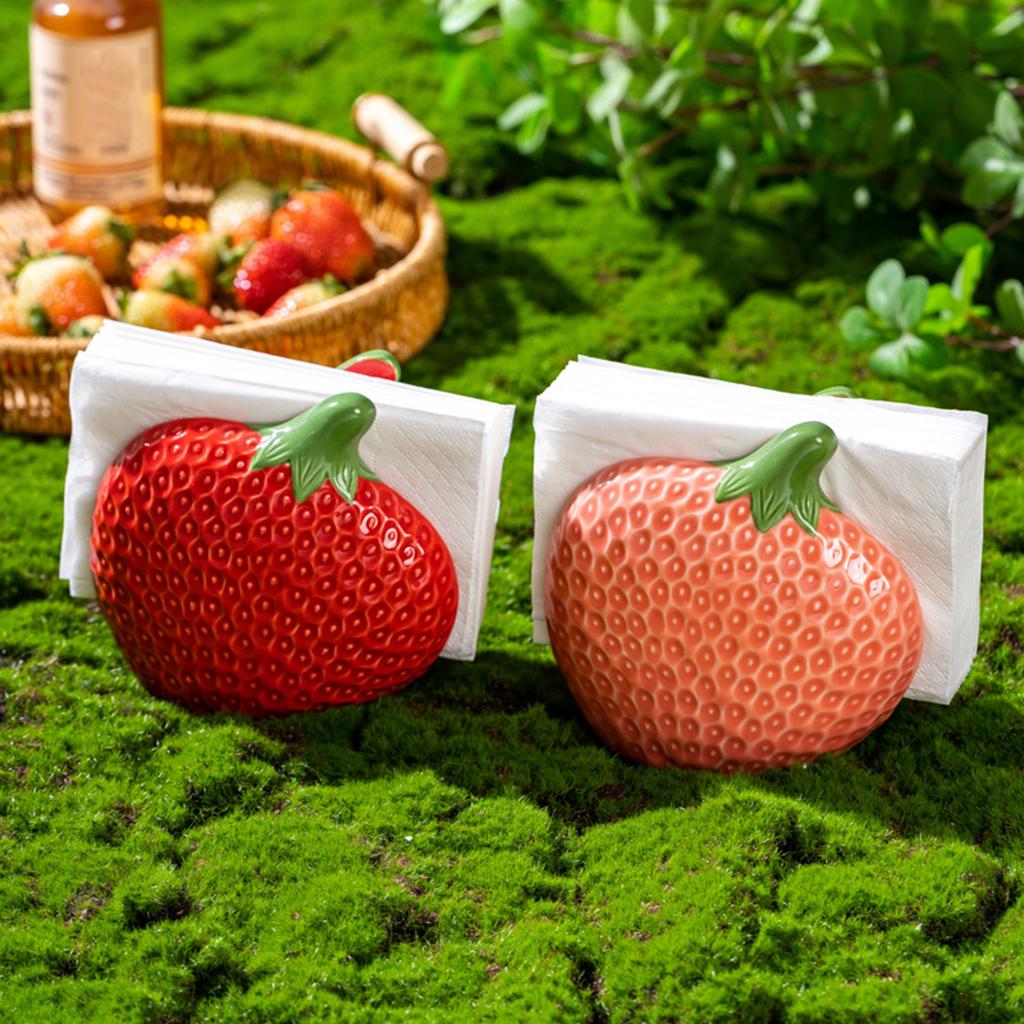 Strawberry Shaped Ceramic Napkin Holder Fruit Paper Towel Holder Decorative Napkin Holder for Home Cafe Party Decor