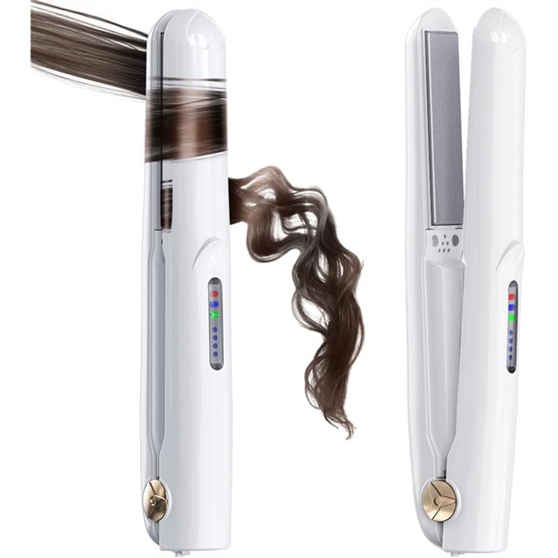 Mini Cordless Hair Straightener And Curler Portable Travel Hot Tool Cordless USB Charging Straight Curl Support