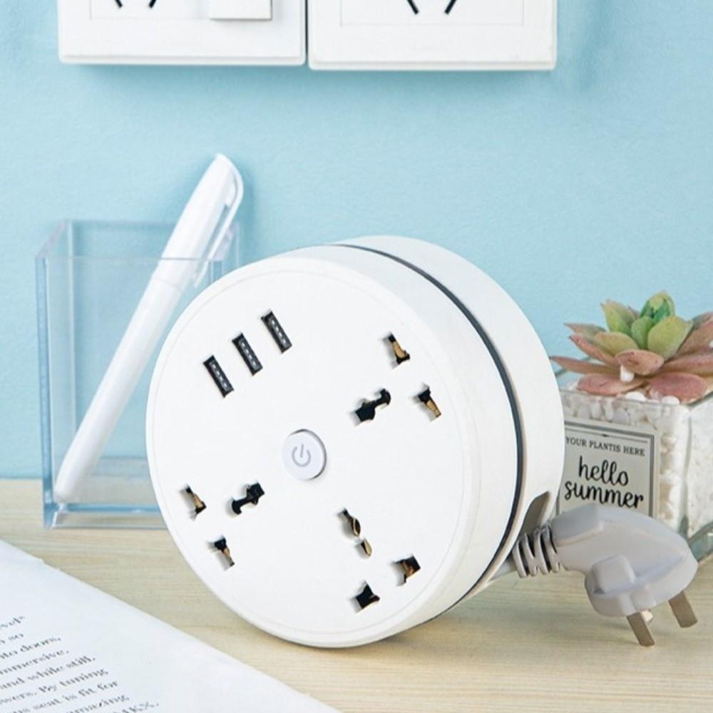 Round Design Universal Power Strip 3 USB Ports USB Charger Plug Portable Extension Socket Bedside