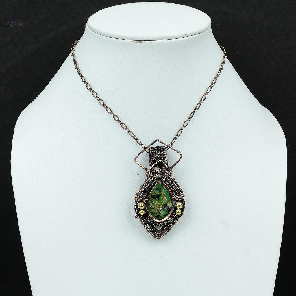 Copper Ruby Zoisite Pendant Copper Wire Wrapped Gemstone Pendant Designer Pendant Copper Jewelry Handmade Pendant Wire Wrap Jewelry For Gift