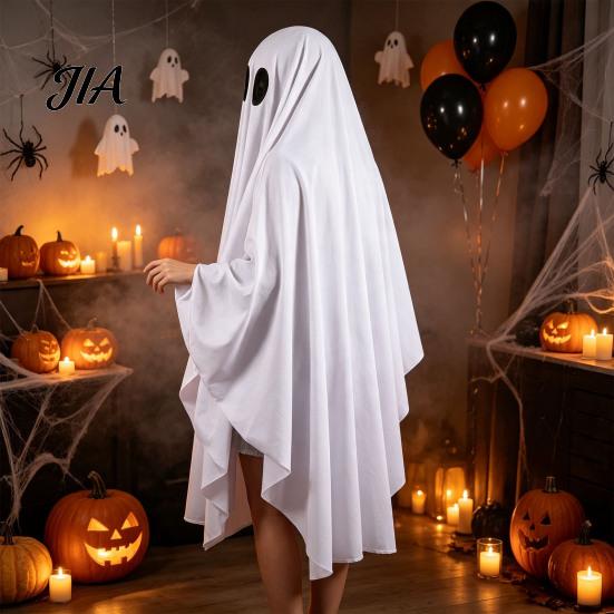 Ghost Festival Clothing Halloween Costume for Kids Adults, Cosplay Fancy Dress, Easy Wear Suit Spooky White Cloak Cape with Black Eye Holes