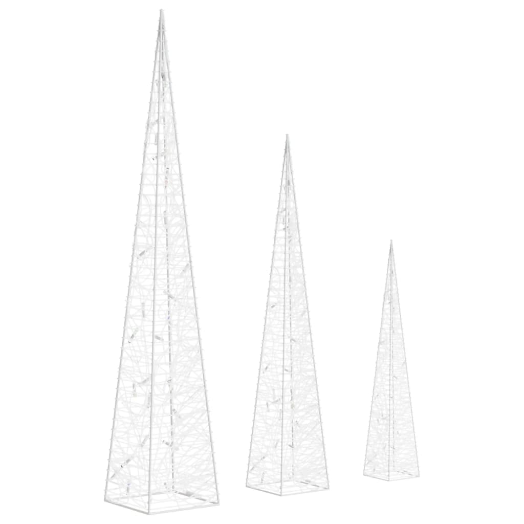 LED Light Cone Set Acrylic Decoration Cold White 30 45 60 cm