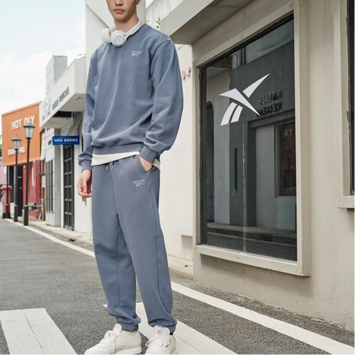 Reebok Толстовки Унисекс Сине-серые С круглым вырезом Умеренные Обычные 23RMF303UGB7