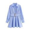 Kaslead New Arrival Women's Clothing Fashion Style Fashion Minimalist Stripes with Belt Long Sleeves Dress