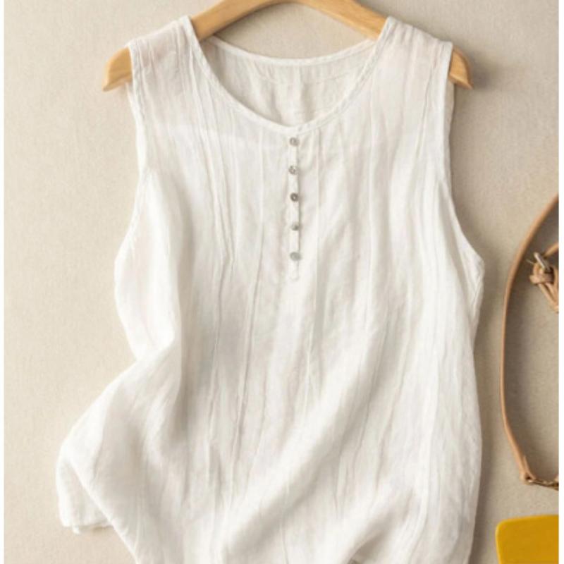 Plus Size Womens Summer Vest Cotton Casual O-neck Sleeveless Tank Tops