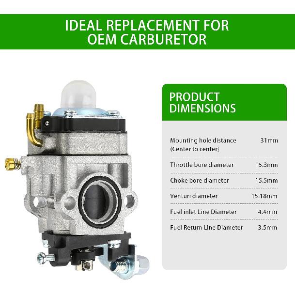 2-Stroke Carburetor Kit, Replacement For 4C 47Cc 49Cc 50Cc 52Cc Engines, Compatible With Tillers, Auger, Mini Pocket Bikes, ATVs, Quads; Includes