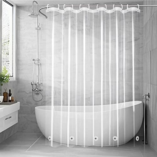 AooHome Прозрачная шторка для душа, Виниловая занавеска для ванны, Разделитель комнаты, Прозрачный, Легкий, с крючками, 90x150см, Удлиненная (150см)