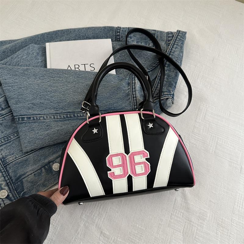 Women's Faux Leather Color Block Stripe Shoulder Bag Summer New Semi Circle Clutch Handbag Trendy Bowler Purse