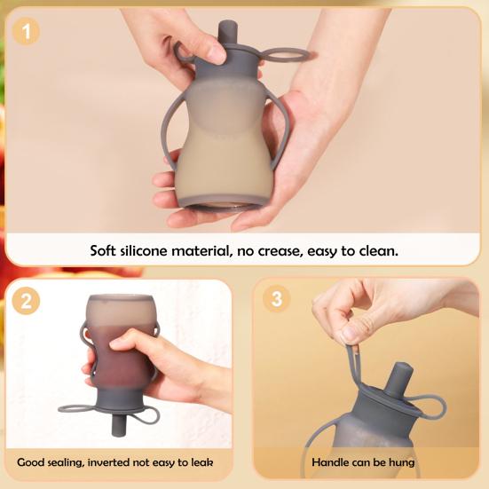 Silicone Food Bags for Toddlers Fruit Puree Squeeze Bag Reusable Food Pouches BPA Free Homemade Puree Storage Pouch with Straw Handles