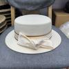 New woolen bow Hepburn style top hat female elegant flat top bucket hat French retro basin hat big eaves hat