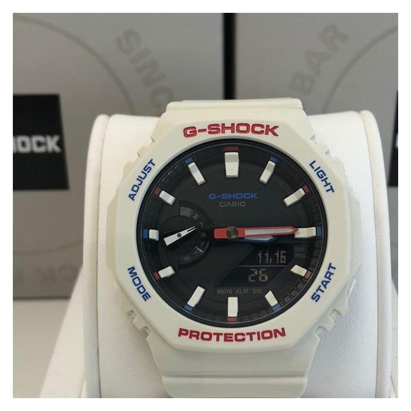 Casio Серия G-SHOCK с двойным дисплеем (ЖК/стрелки) Farm Oak Macaron Белый Восьмиугольник Кварцевый механизм Ремешок из смолы Японские и корейские часы GMA-S2100WT-7A1JF
