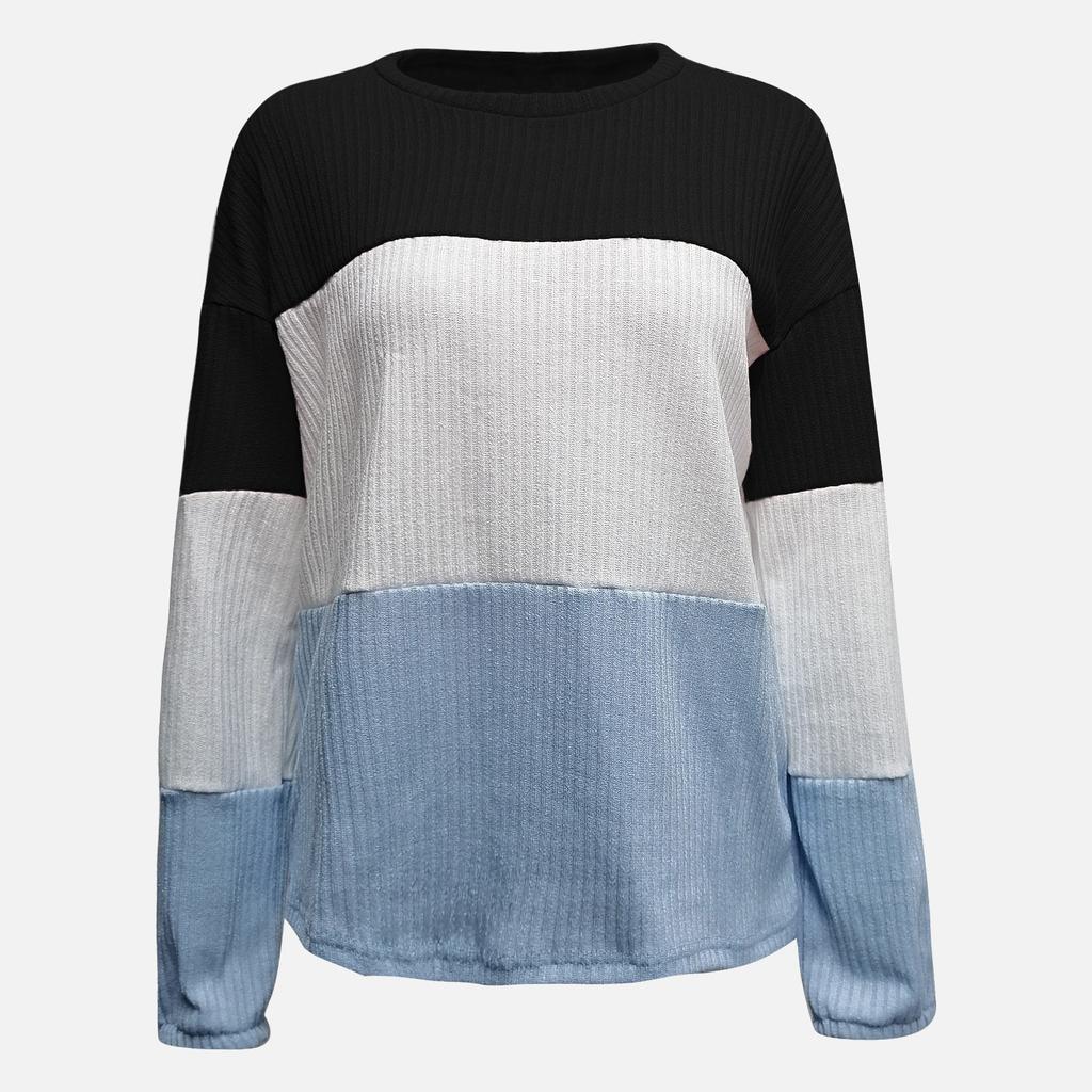 Женская мода повседневный цветной пэчворк свитер длинный рукав пуловер свитер топ