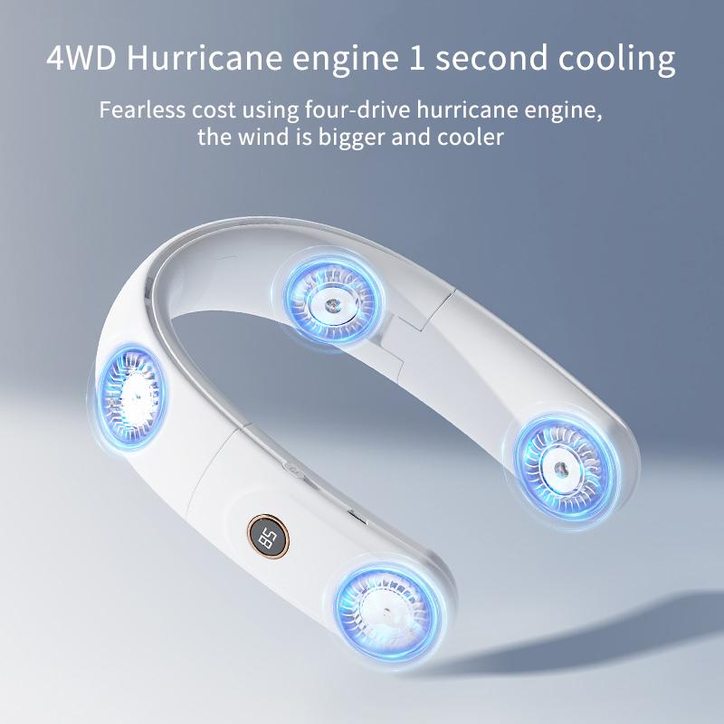 Портативный шейный вентилятор 4000 мАч, электрический складной вентилятор для зарядки, цифровой дисплей, USB-безлистый бесшумный вентилятор, подходит для быстрого охлаждения при занятиях спортом на открытом воздухе