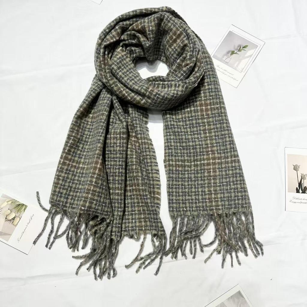 Women's Houndstooth Tassel Scarf - Autumn Winter Korean Style, Retro Warm Shawl
