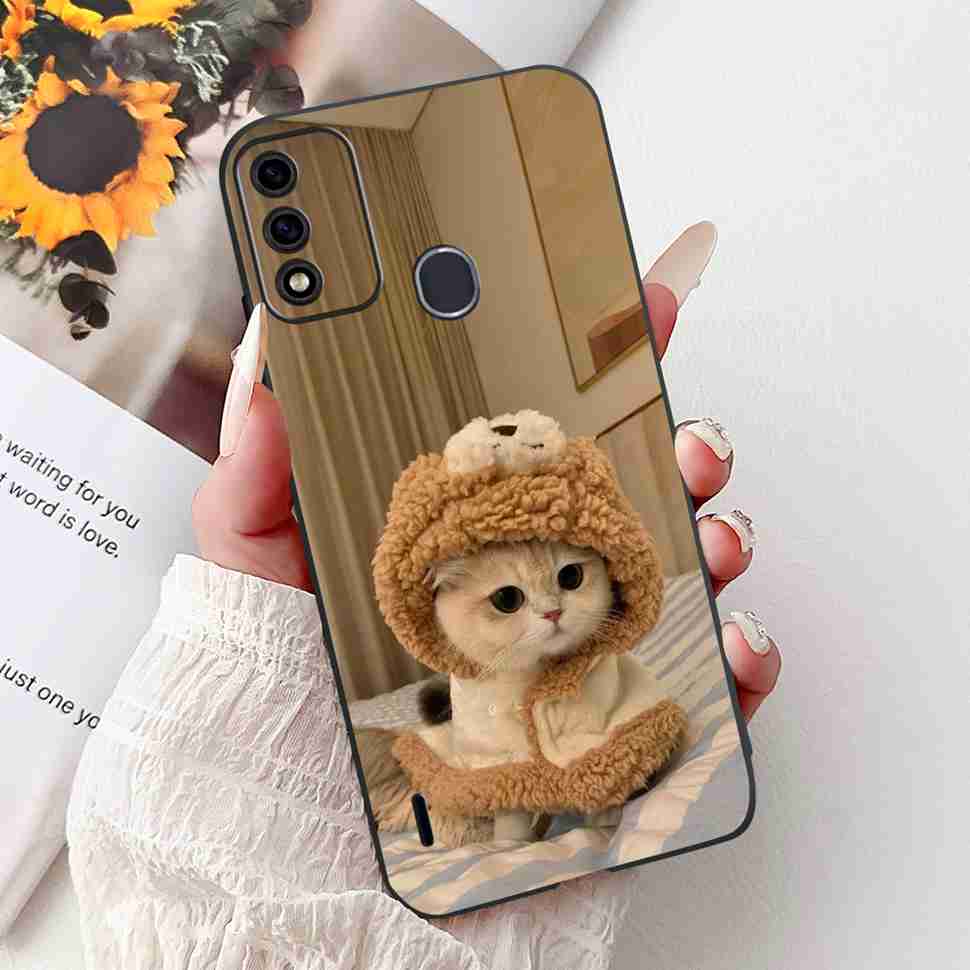 For Itel A48 6.1" Case Fashion Painting Soft Silicone TPU Black Cover For ITEL A48 itel a48 Popular Design Flowers Phone Cases