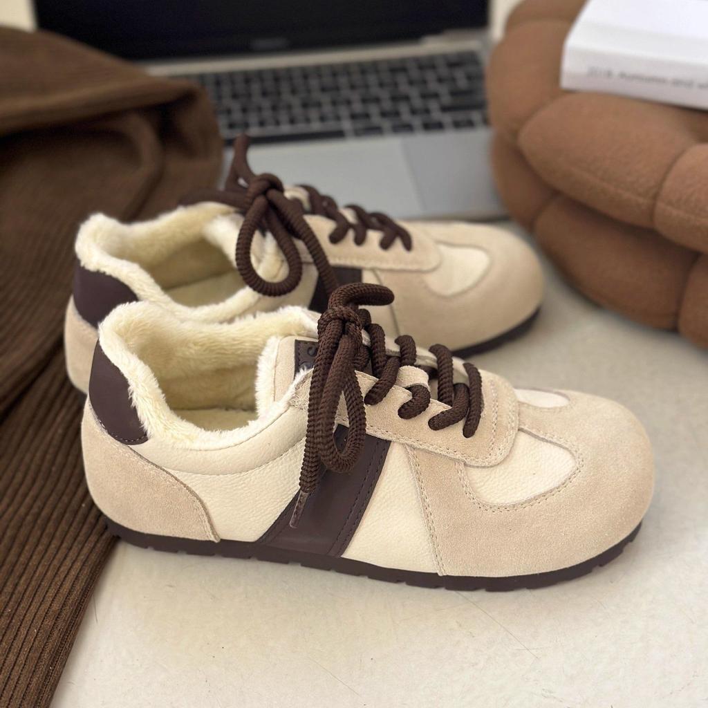 Женские зимние бархатные туфли для моральной подготовки в стиле ретро с круглым носком на плоской подошве, теплые хлопковые туфли на шнуровке, модная повседневная обувь