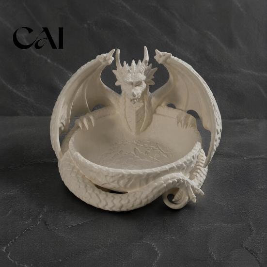 Маленький органайзер 3D-печатный поднос-дракон для хранения украшений, ключей, декоративный настольный аксессуар с дисплеем для фэнтезийной коллекции, детализированные чешуя и крылья,