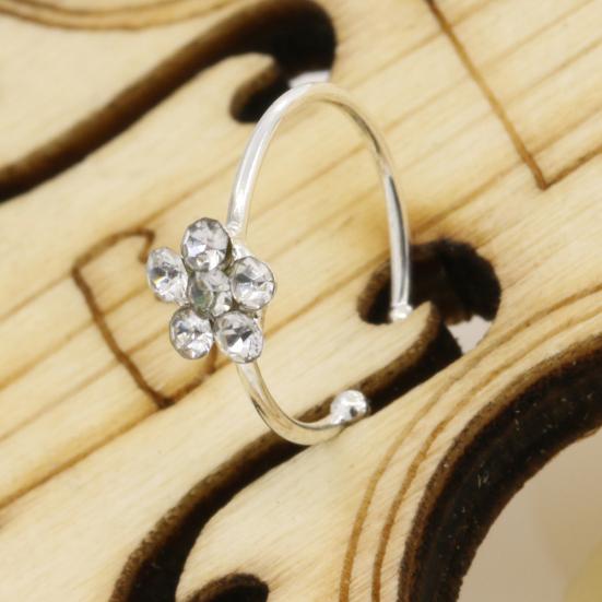 Small Thin 5 Rhinestones Flower Nose Hoop Stud Ring Body Piercing