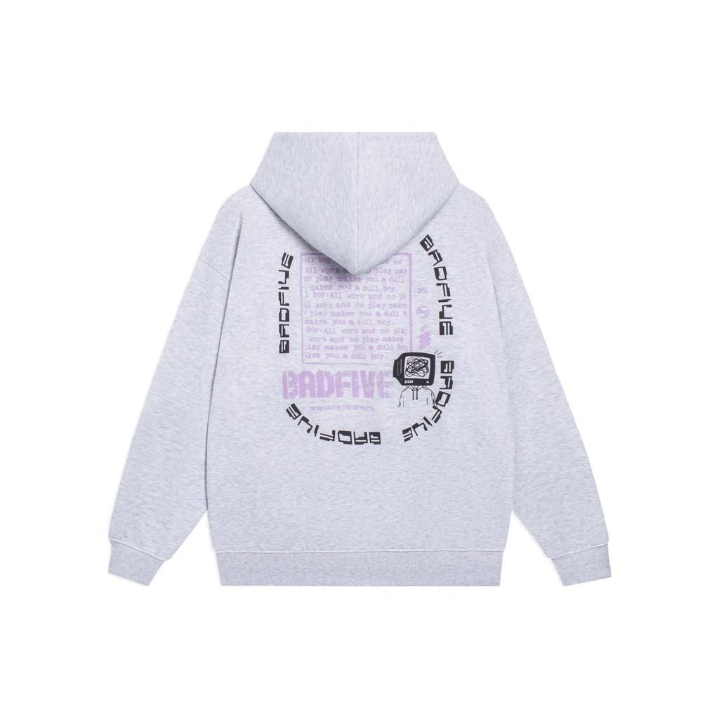 Li Ning Badfive Series Letter Print Pattern Hooded Loose Sweatshirt Unisex Sweatshirt Light-Floral-Gray AWDSD37-2