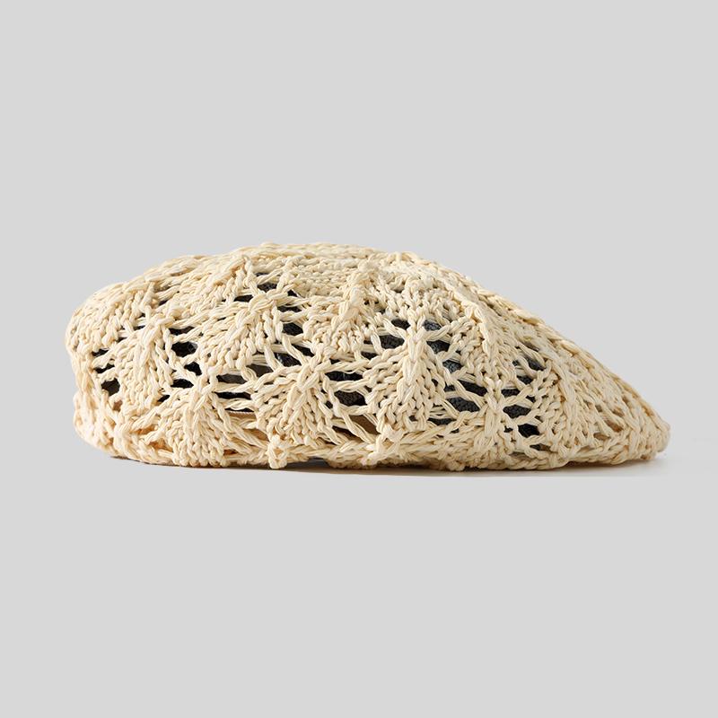 Artistic Summer Painter's Hat Handcrafted Crochet Hollowed-out Beret for Women