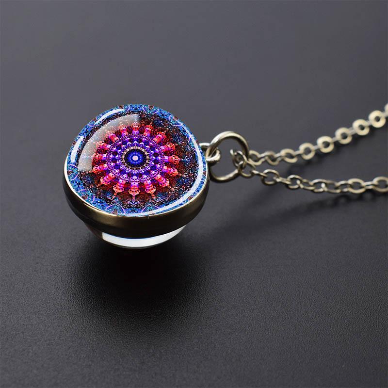 Сакральная геометрия-куб Метатрона, ожерелья Шри Янтра Мандала, двустороннее стеклянный шар, кулон, ожерелье, буддийское ювелирное изделие для йоги, подарок