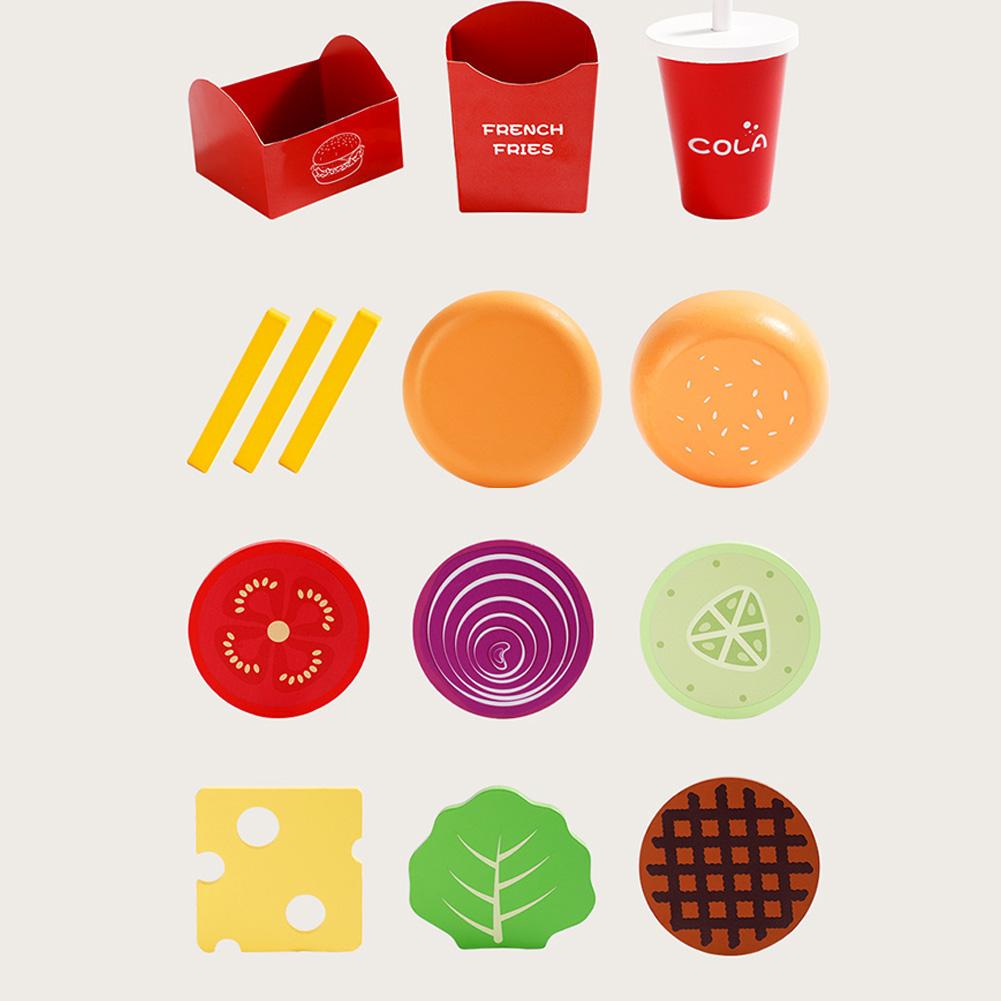 Wooden Play Food Set Pretend Hamburger Set Fast Food Toy Play Kitchen Accessories Early Educational Learning Toys Gifts For Kids