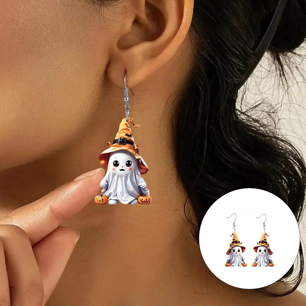 Halloween Acrylic Ghost Pumpkin Earrings Cute Party Accessories Lightweight Durable Costume Jewelry for Women