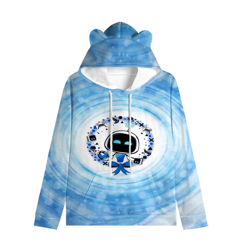 Толстовка с капюшоном «Кошачьи ушки» в стиле астронавта, уличная одежда для детей, пуловер с ушками в космическом стиле, мягкая унисекс-верхняя одежда для малышей