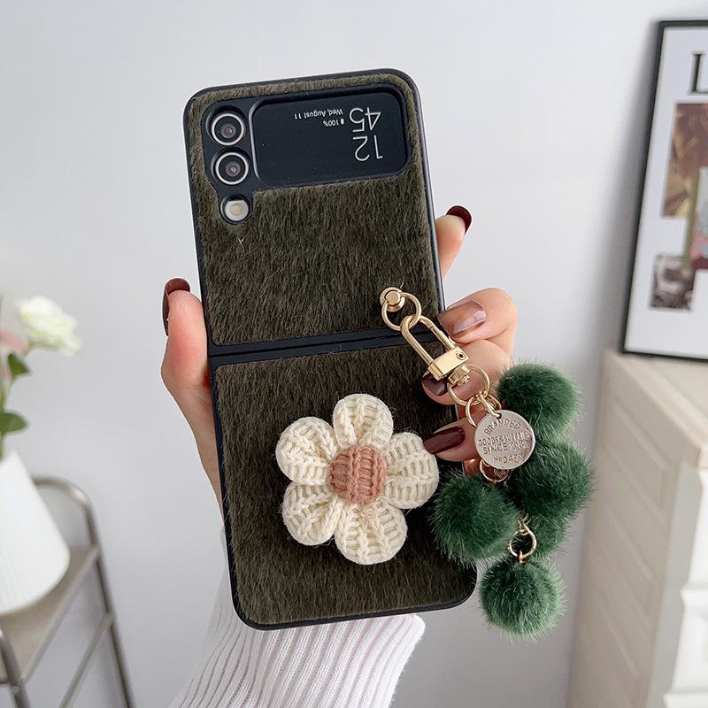 Samsung Galaxy Z Flip 3/4 норковый плюшевый подсолнух подвеска складной экран защитный чехол