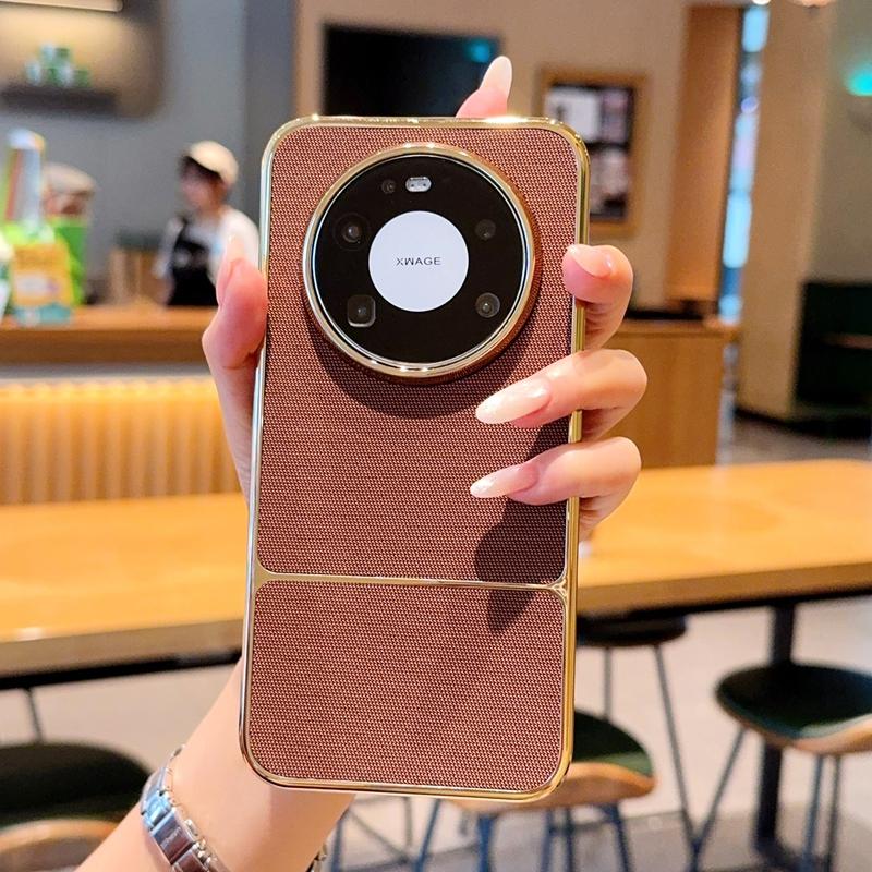 Luxury Woven Tech Leather Case for Huawei Mate 80 Pro Max Mate 70 60 Pro+ Magnetic Full Cover Electroplated Hard Shell Bumper