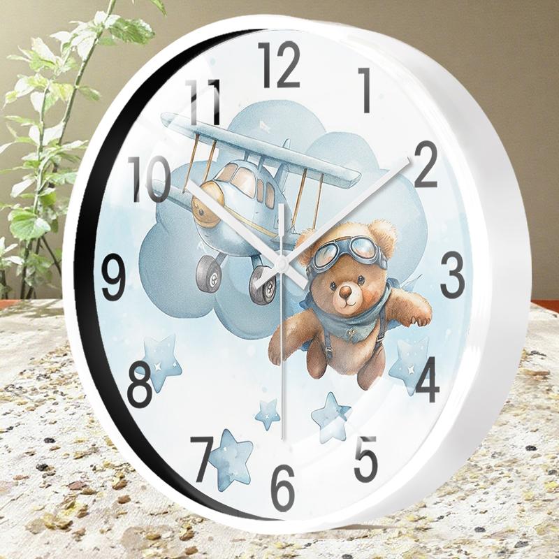 Flying Bear Cartoon Round Silent Hanging Wall Clock, Suitable For Living Room, School,Study Room,Bedroom, Children's Gifts