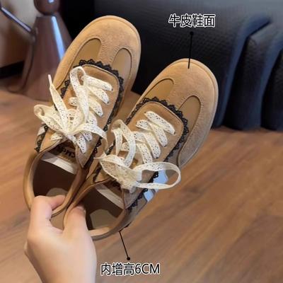 Версия из коровьей кожи ~ 6 см внутренняя высота увеличивается ниша кружевной дизайн чувство моральной тренировки обувь женская маленькая Форрест Гамп повседневная моральная тренировка доска обувь