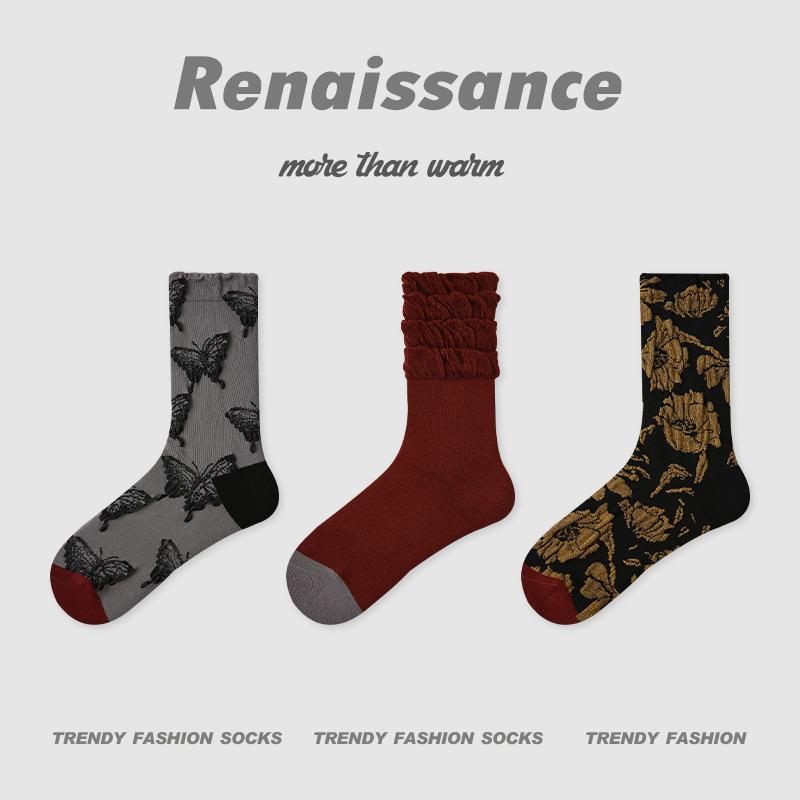 3 пары женских осенних носков до щиколотки с маленьким дизайном в виде бабочки и цветка