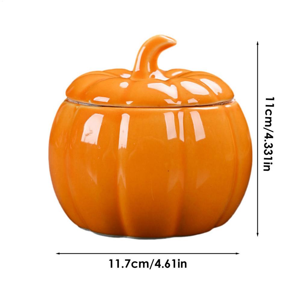Small Ceramic Pumpkin Jar with Lid Food Storage Container for Candy Treats Kitchen Canisters Party Fall Home Table Decoration