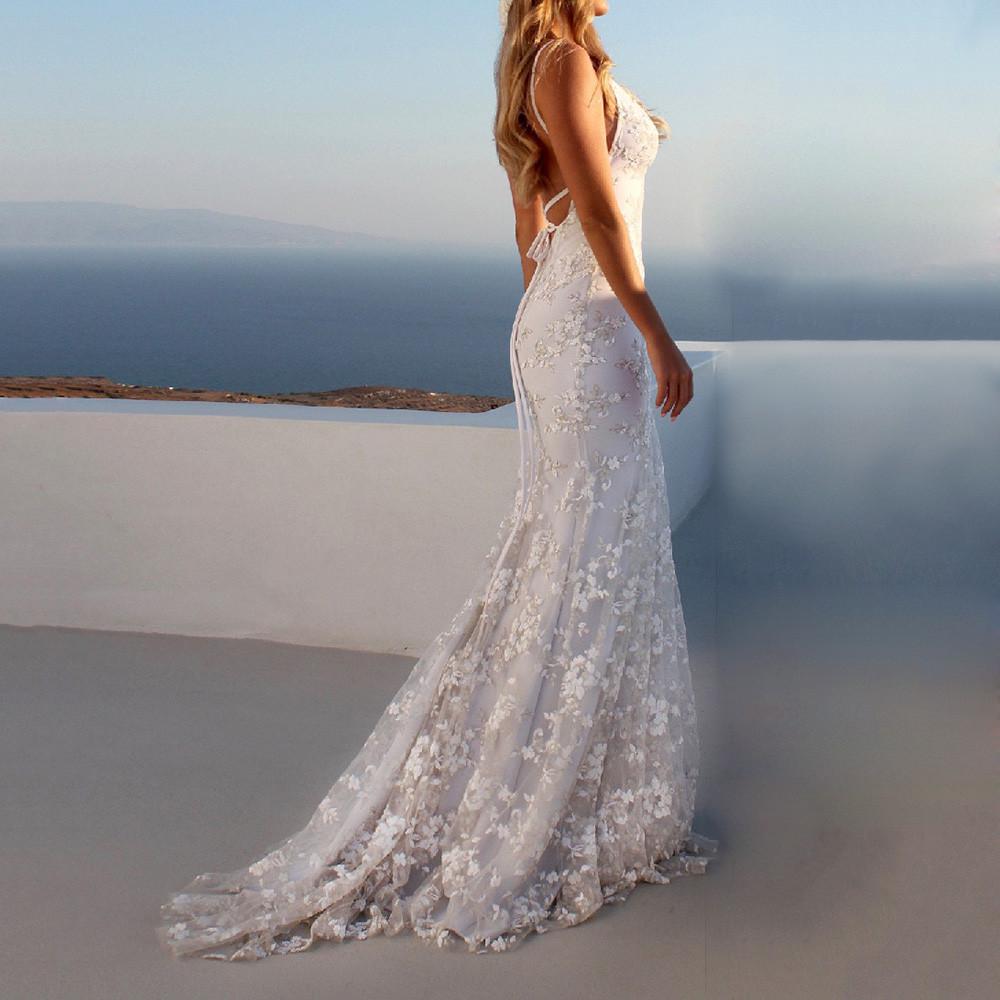 Женские вечерние платья, модное кружевное длинное платье с открытой спиной и глубоким V-образным вырезом без рукавов